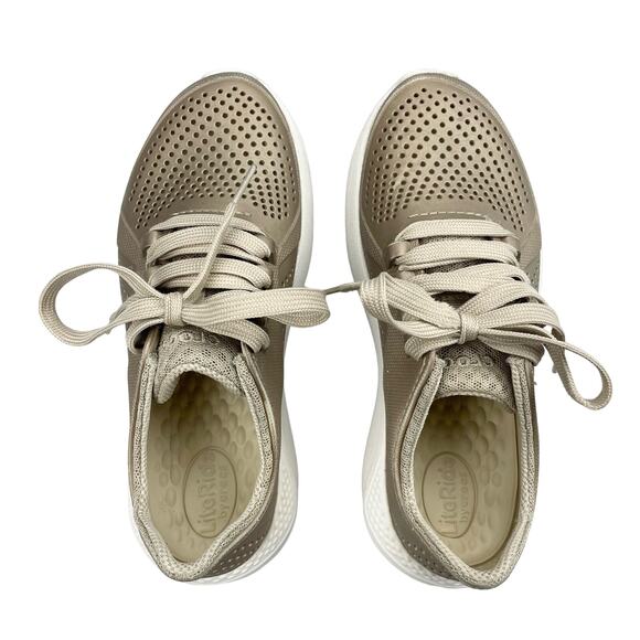 CROCS LiteRide Pacer Women's Metallic Champagne Gold Sneakers Sz 5 - Picture 7 of 12